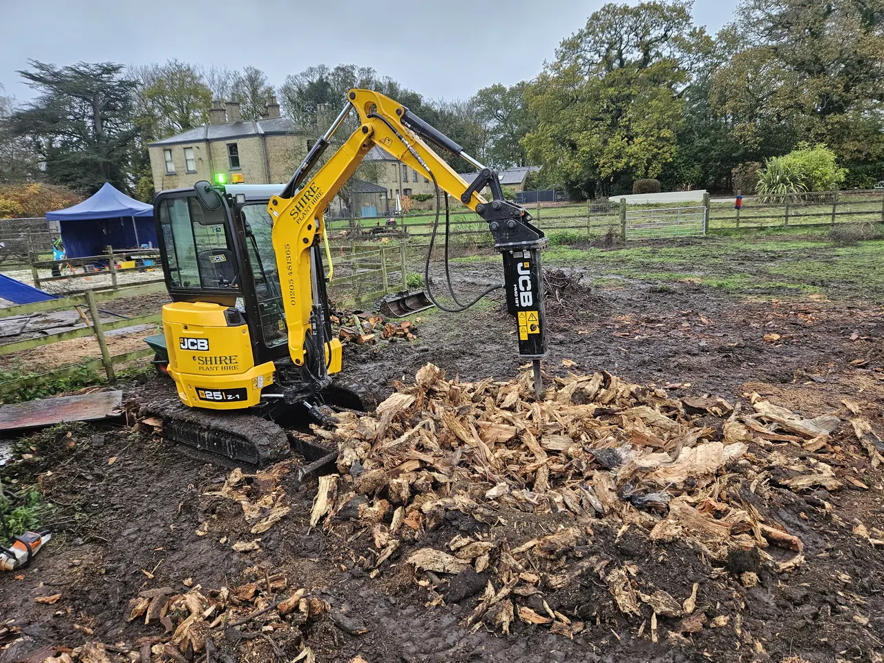 Breaking a large stump out whole